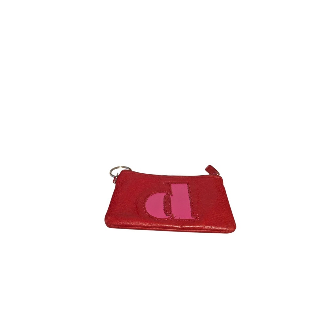 ROLFS Red Leather‎ Change Purse Wallet Key Chain Wristlet Excellent D Monogram